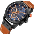 Curren 8291 Hot Sale Men Quartz Watch Chronograph Wristwatch Sports Military Leather Strap Waterproof